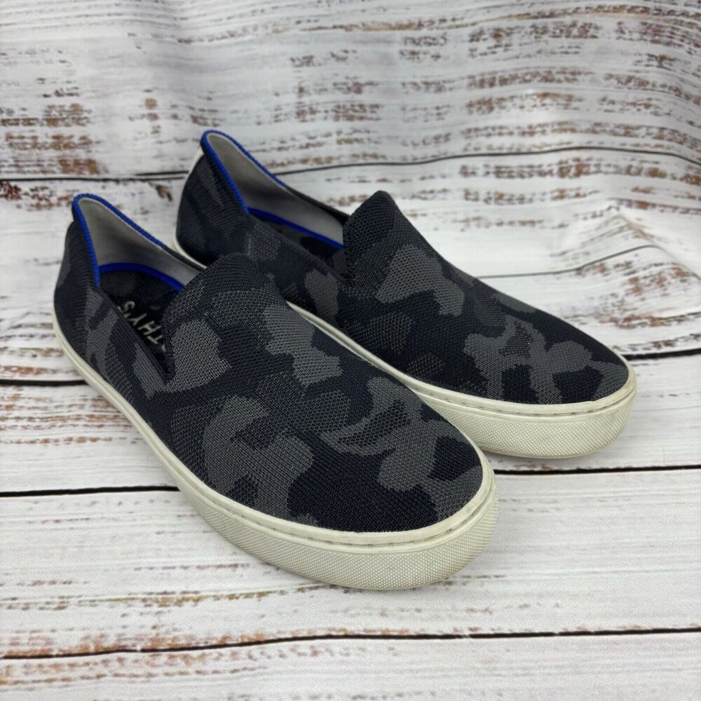 Rothys The Original Slip On Sneaker Womens Size 7‎ Gray Black Camo Knit Shoes